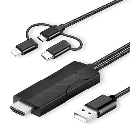 Lemorele 3-in-1 USB zu HDMI Kabel 4K@60Hz 2m Typ C zu HDMI Adapter Phone zu HDMI Konverter Micro USB zu HDMI Kabel für Gugle 