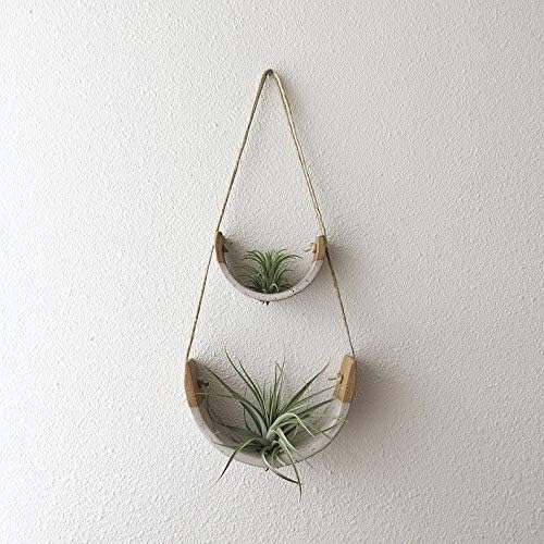 2 Tier Hanging Air Plant Holder - Speckle Stoneware Planter Dipped in Gloss White