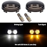 NTHREEAUTO Smoked Front LED Turn Signal Running 2 Inch Bullet LED Lights Lens Cover Compatible with Harley Dyna Softail Road Street Glide Fat Boy, 1157 Switchback Halo Ring