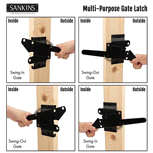 SANKINS SelfLocking Gate Latch Heavy Duty For Wooden Fence, Post Mount