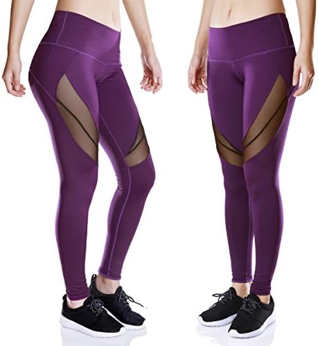 Workout Sport Leggings High Waist Black Mesh Capri Yoga Pants with Pocket for Women