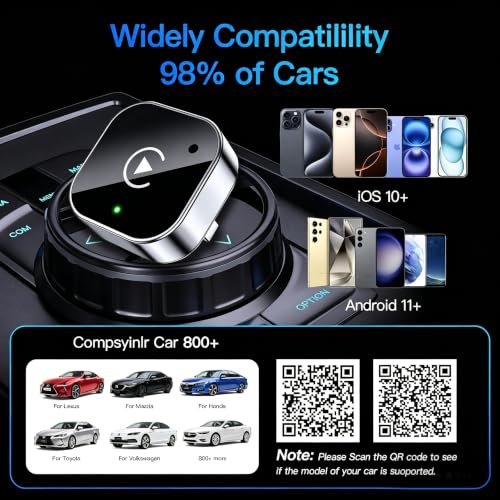 2026 Upgraded Wireless CarPlay Adapter for iPhone＆Android, 2-in1 Carplay and Android Auto WIireless Adapter, Small Size, Plug and Play, Fast and Stable Connection -No Latency to Screen | 2026 Upgraded 2-in1 Carplay and Android Auto Wireless Adapter, Plug and Play,Fast and Stable Connection -No Latency to Screen