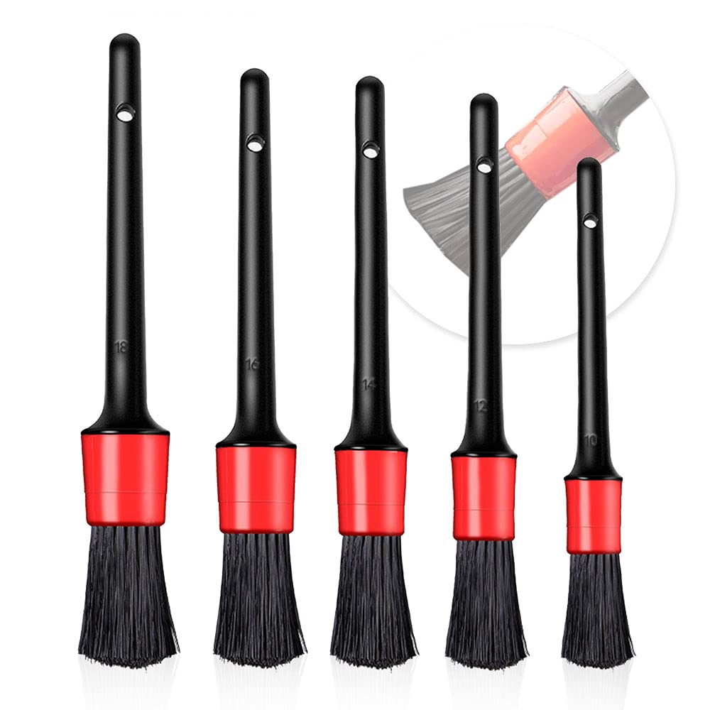 O-Kinee Car Detailing Brush Set(Set of 5), Automotive Detail Brushes, Cleaning Brush for Cleaning Wheels, Interior, Exterior, Leather, Air Vents, Emblems, Motorcycles, RVs