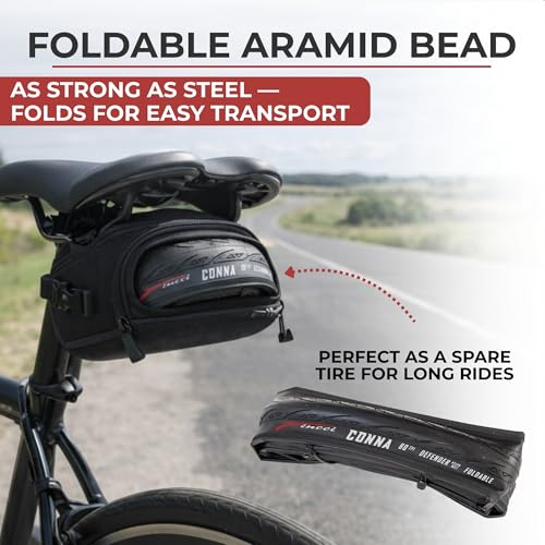 Fincci Corsa Bike Tyres 700x23 (23-622) and 2 Presta Inner Tubes 60mm - 60 TPI Folding Tyres - Weight 250g with 1mm Puncture Protection - Ideal for Road and Rollers - 28 Inches