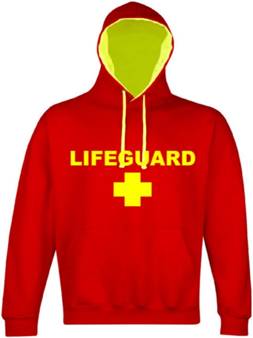 AWDLifeguard Hoodie RED with Contrasting Yellow Inside. (Small 36")