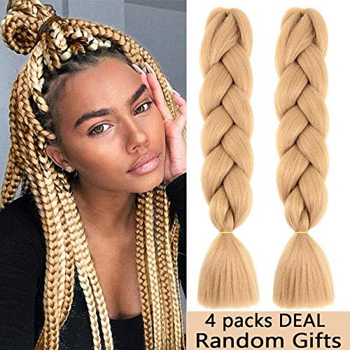 MYCHANSON Jumbo Braiding Hair Long Synthetic High Temperature Fiber African Twist Braids Hair Extensions (Light Brown & 4pcs)