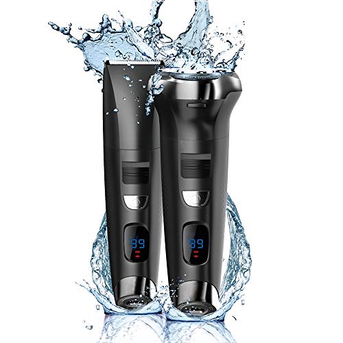 Ceenwes Electric Razor Waterproof Hair Clippers Electric Shaver Cordless Clippers Hair Trimmer Mens Rechargeable Electric Razor Wet & Dry Rotary Shavers with 4 Guide Combs for Men Kids Babies (Black)