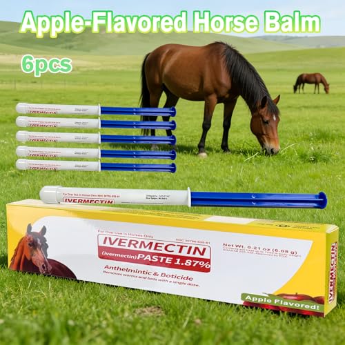 ARELYDU Ivermectin Pasta de Caballo 1,87% desparasitario – Sabor a Manzana para Caballos de hasta 1250 LB, Cuidado Diario para Caballos, Paquete de 6