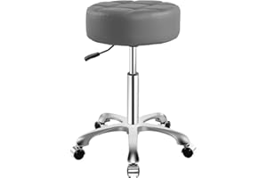 Ainilaily Rolling Stool for Work Medical Tattoo Salon Office, Heavy Duty Esthetician Stool with Wheels Adjustable Hydraulic Chair (Grey)