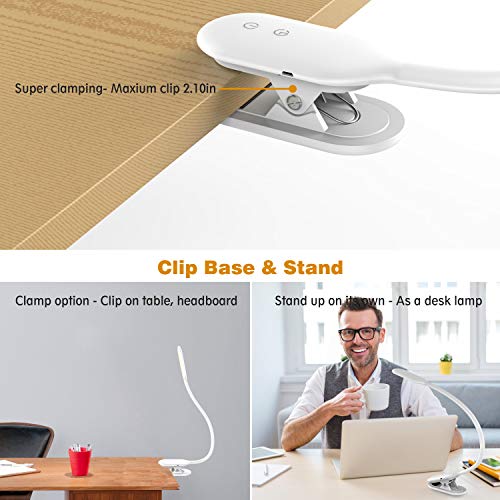 Clip Reading Light, Rechargeable 21 LEDs Desk Lamp, Touch Switch Table Lamps with Eye-Caring Dimmable Light, Clamp Book Light with 360°Flexible Swing Arm, 30 mins Timer, for Kids, Room, Office, School