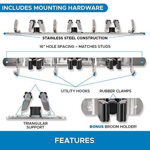 Mop Broom Holder Wall Mount 16 Wall Stud Installation Bonus Single Tool Holder Mop Holder Wall Mounted Broom Hanger Wall Mount For Garage Laundry Broom Storage Closet Broom Organizer Wall Mount Pricepulse