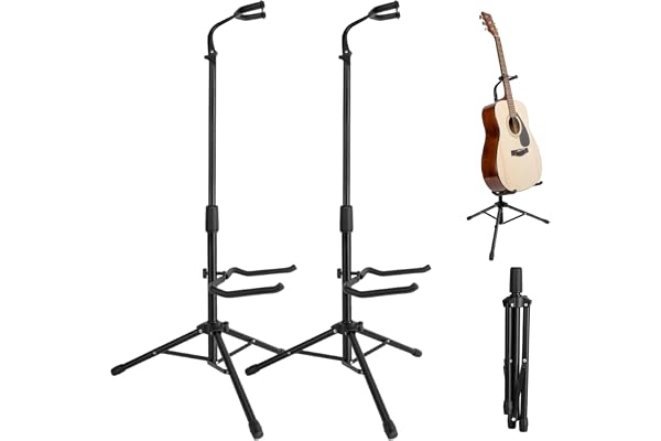 New Bee Guitar Stand, 2 Pack Height Adjustable Foldable Guitar Stand with Secure Support for Acoustic, Electric, Bass and Ban