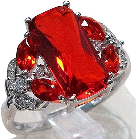 Joy Dragon Ruby Ring for Women Silver Color Ring with Large Red Crystal Stone Cubic Zirconia Jewelry Fashion Jewelry Mother's Day Gift (Red, 7)