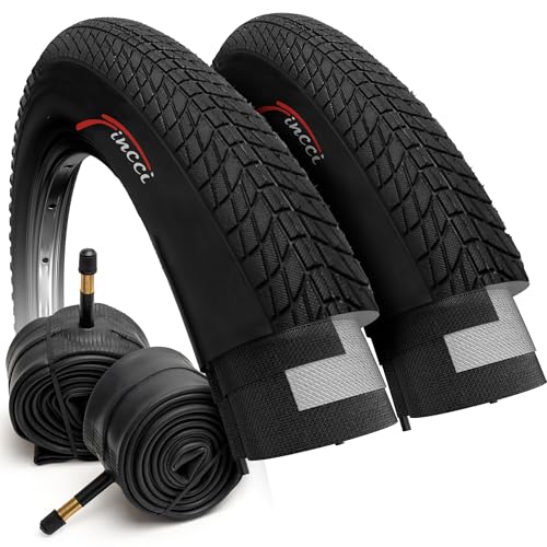 Fincci Set 2 Copertoni 20 x 1.75 Pollici (47-406) e 2 Camere d’Aria Schrader – Kit Completo per BMX, MTB Bambino, Bici Pieghevole ed E-Bike – Pneumatici Tassellati ad Alta Tenuta – Nero