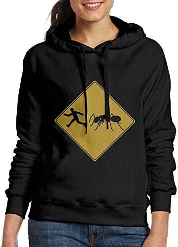 SmallTing Women's Road Sign- Giant Ant Casual Style Walk Black Hoodie S