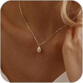Pearl Necklace for Women Trendy,14k Gold Plated Necklace Dainty Wedding Necklace Small Cute Choker Necklace Beaded Lariat Drop Necklace Vintage Waterproof Jewelry for Women Gold Jewelry Fashion Gifts