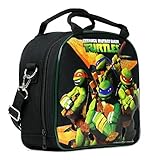 TMNT Ninja Turtles Lunch Box Carry Bag with Shoulder Strap and Water Bottle (BLACK)