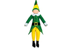 HAEVERAY 4PCS The Elf Movie Costume for Christmas Elf Doll, Santa's Helper Elf Outfit, Xmas Elf Robe Pants Hat Shoes, Cute Elf Clothes Cosplay Full Set Halloween Fun Elf Photo Prop Accessories
