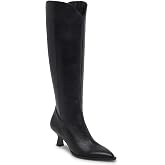 MICIFA Womens Knee High Boots Kitten Heel Pointed Toe Tall Wide Calf Boots With Side Zipper Fall Winter Shoes Black