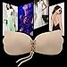 Kingoudoor Strapless Bra Self Adhesive Invisible Silicone Reusable Push Up Bra with Drawstring 2Pack, C, Beige/Black