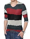 uxcell Men V Neck Color Block Stripes Splicing Cozy Fit T-Shirt
