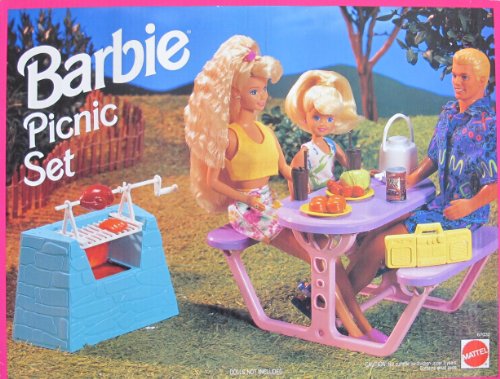 Barbie PICNIC SET Playset w Barbecue w Spit, Picnic Table & MORE! (1993 Arcotoys, Mattel)