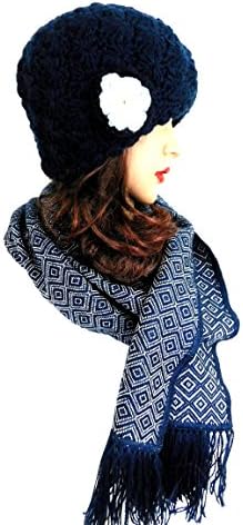 Women's Hat &amp; Scarf Winter Set Blue Beanie Beret Hat and Scarf Set