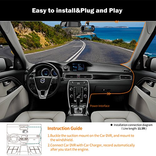 Dash Cam, Trekpow by ABOX HD 1080P Car DVR Dashboard Camera with 180°Rotation for Front and Cabin, 2" LCD, 170°Wide Len, Night Vision, G-Sensor Lock, Loop Recording, Motion Detection, Parking Mode