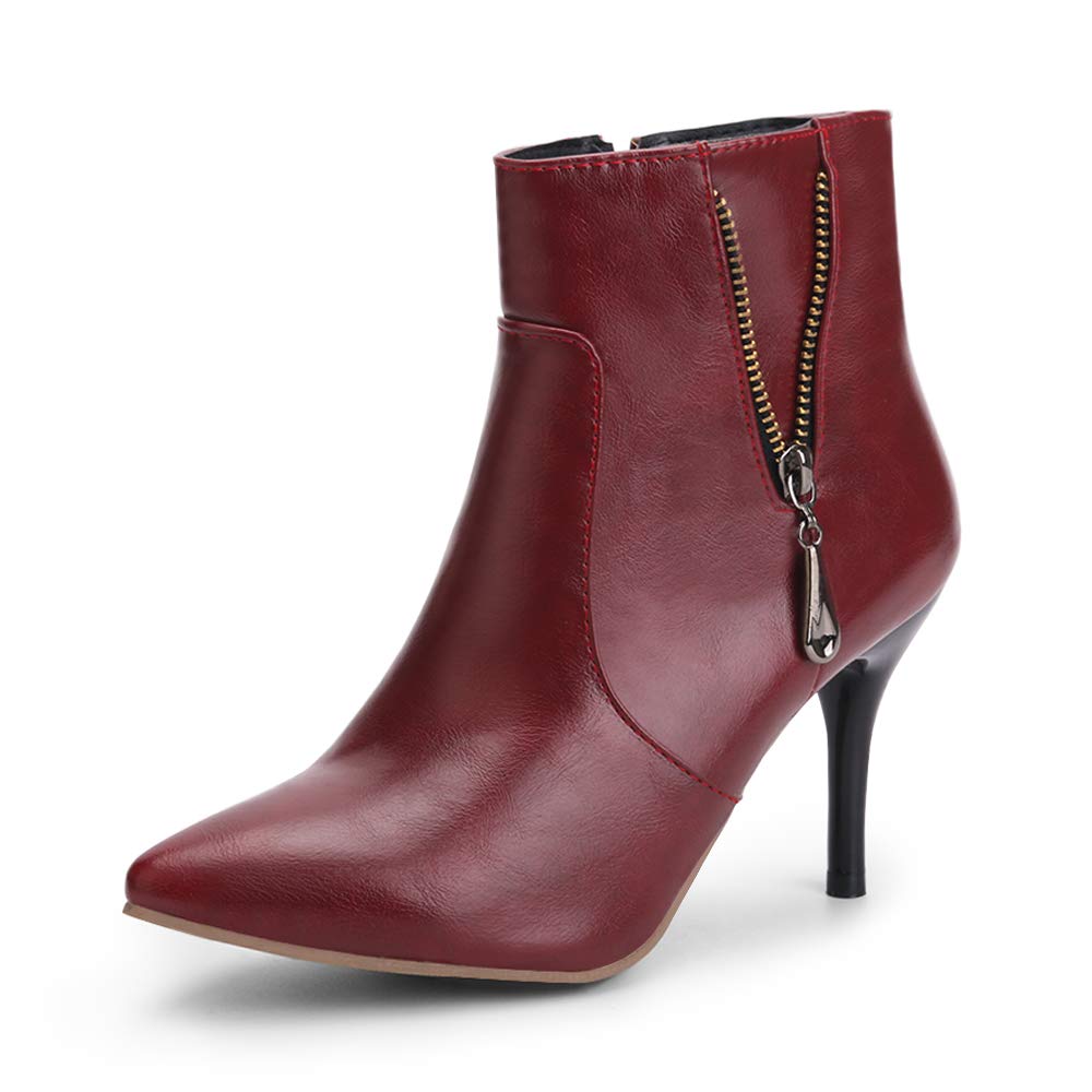 OCHENTA Women's Dressy Pointed Toe Stiletto High Heel Ankle Boots Wine Red Tag 40 - US 8