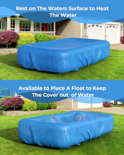 Inflatable Pool Cover Rectangle for 120” x 72”, 130” x 72”, 145" x 74" Pool, Secure Elastic Edge & Drawstrings 10' x 7' Rectangular Pool Covers for Above Ground Pools