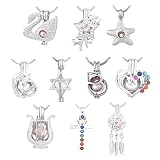 Cherri Wave 10 Pieces White Gold Plated Pearl Bead Cages Pendants for Jewelry Making/Essential Oil Scent Diffuser Locket Pendants (003)