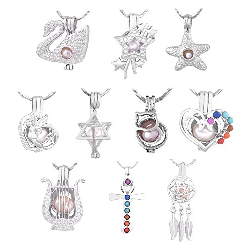 Cherri Wave 10 Pieces White Gold Plated Pearl Bead Cages Pendants for Jewelry Making/Essential Oil Scent Diffuser Locket Pendants (003)
