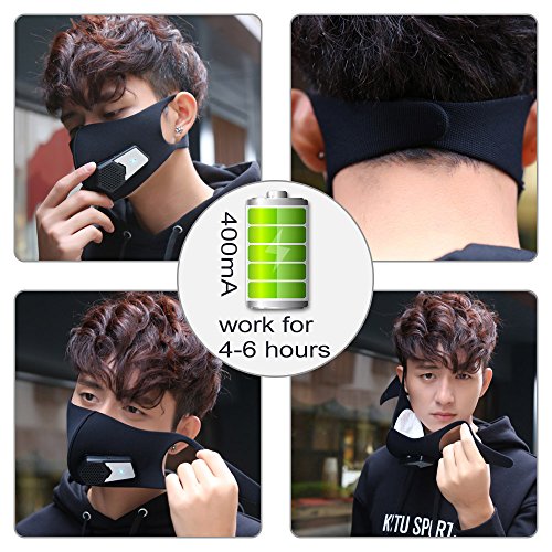 Smart Electric Masks Fresh Air Purifying Mask Anti Pollution Mask N95 for Exhaust Gas, Pollen Allergy, PM2.5, Running, Cycling and Outdoor Activities (Black, mask) - Thumbnail 2