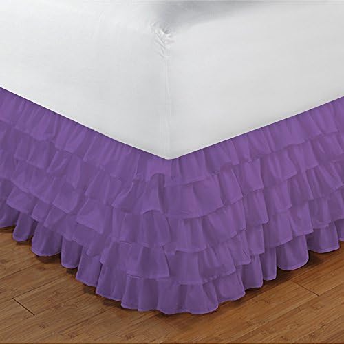 Floris Fashion Twin XL 300TC 100% Egyptian Cotton Purple Solid 1PCs Multi Ruffle Bedskirt Solid (Drop Length: 29 inches) - Tailored Finish Super Comfy Easy Care Fabric