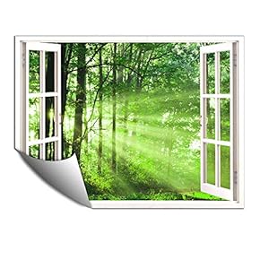 Wall Murals for Bedroom Fake Window View Forest Removable Wallpaper Peel and Stick Wall Stickers - 24x32 inches