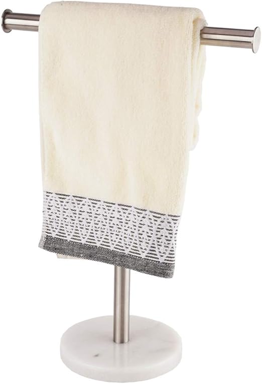 Hand Towel Holder with Heavy Marble Base, TShape Towel Rack, Modern