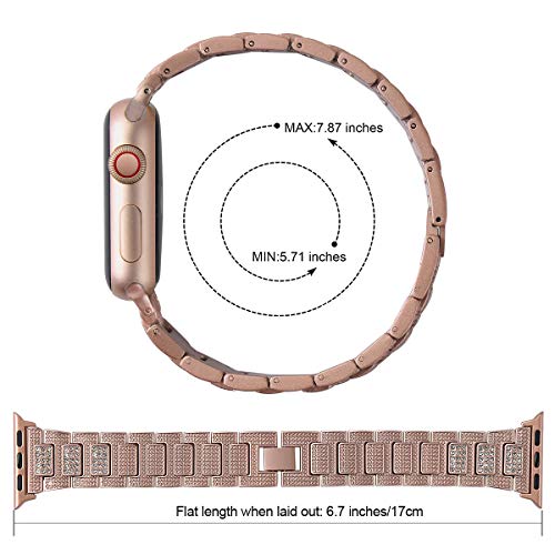 hooroor Bling Bands Compatible Apple Watch Band 42mm 44mm iWatch Series 4 3 2 1 for Women Men, Diamond Rhinestone Stainless Steel Metal Replacement Accessories Wristband Strap, Gold - Thumbnail 7