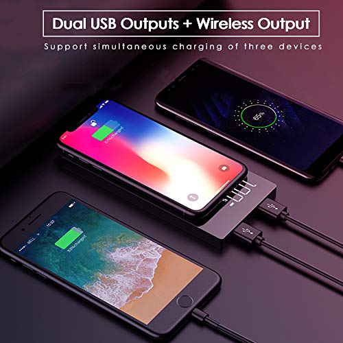 Yizer Powerbank 20000 mAh externe accu, draadloze powerbank met 2 uitgangen en LCD-digitaal display, draagbare oplader… - Afbeelding 4
