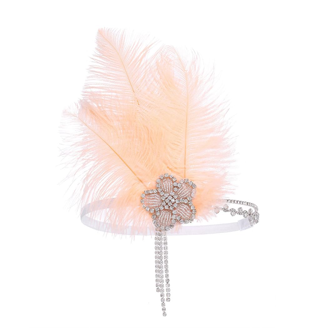 IYOU 1920s Feather Headband Champagne Rhinestone Flapper Headpiece Crystal Tassel Costume Wedding Great Gatsby Hair Accessories for Women