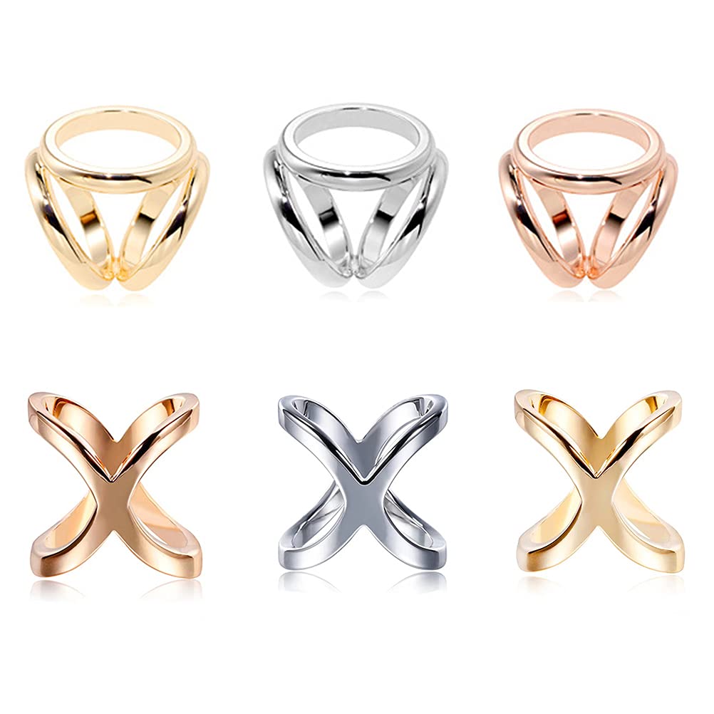 MiaLover Pack of 5 Scarf Rings Brooch and Clips - Women's Alloy Simple Triple Fashion Closure for Scarves (Two Styles), Silver