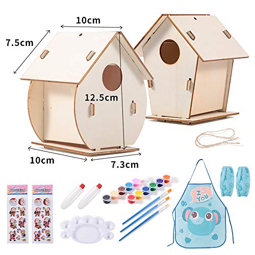 2 Pack Bird House Kit, DIY Bird House Kit for Children to Build, Paint Birdhouse, Crafts for Kids Ages 4-8 8-12, Christmas Gifts for Kids (Small)…