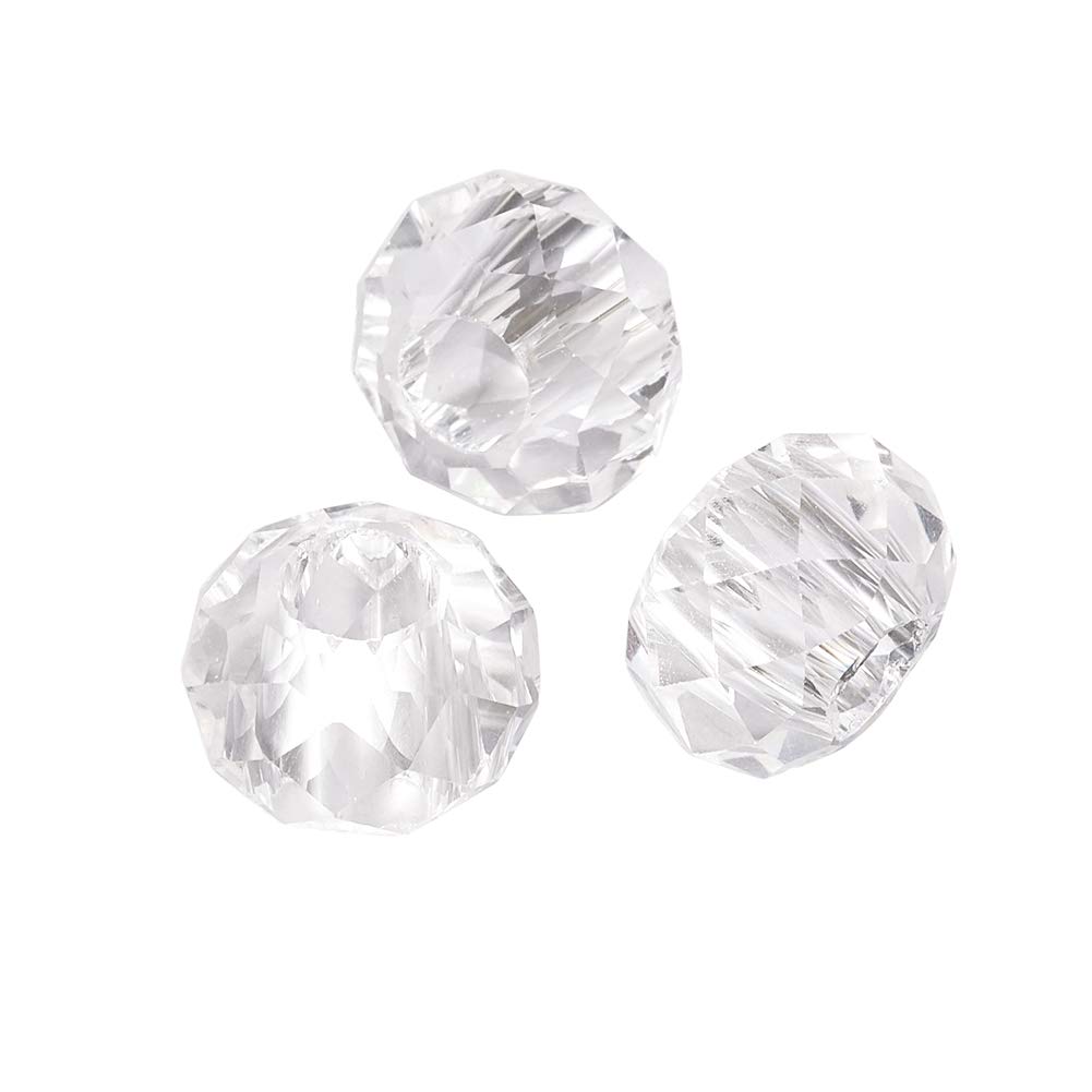 Beadthoven 100pcs Clear Glass European Beads Transparent Large Hole Loose Beads No Metal Core Faceted Rondelle Bead fit for 5mm Snake Chain Bracelets Necklace Jewelry Making 14x8mm