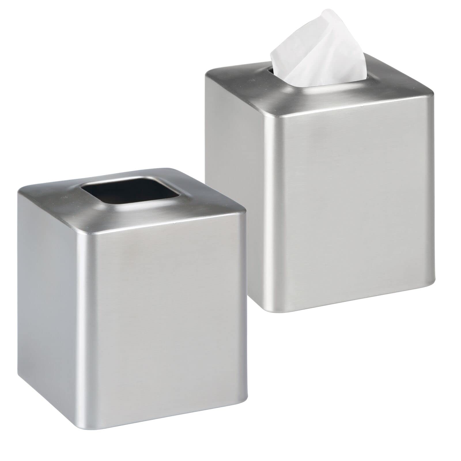 mDesign Facial Tissue Box Cover/Holder for Bathroom Vanity Countertops - Pack of 2, Brushed Stainless Steel