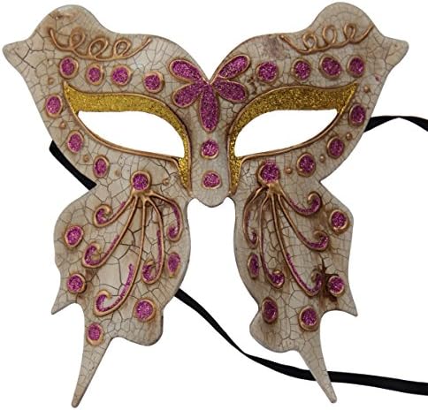 Nati Women's Butterfly Masquerade Mask Party Costume Glitter Color Gold Pink