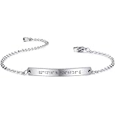 MeMeDIY Personalized Bracelet Customized Engraving Name/Date/Coordinates for Women Girlfriend Best Friend Stainless Steel Ankle Link Birthstone Bar Bracelet with Adjustable Chain Bridesmaid Gift