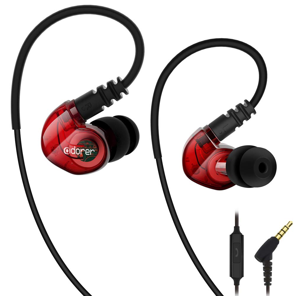Adorer Sport Kopfhörer RX6 In-Ear Kopfhöre mit Mikrofon IPX4 Wasserschutz Stereo Ohrhörer für iPhone, iPad, Samsung, Android, MP3 - Rot