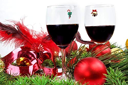 Christmas Wine Glass Charms - Set of 6 Magnetic Drink Markers Great for Stemless Glasses - Winter Holiday Hostess Gift by Simply Charmed