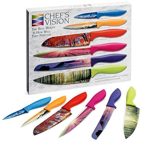 Landscape Kitchen Knife Set in Gift Box - Unique Gifts For Her and For Him - 6-Piece Colored Sharp Chef Knives Set - Christmas, Wedding and Graduation Present Idea - Cuchillos de Cocina para Regalo