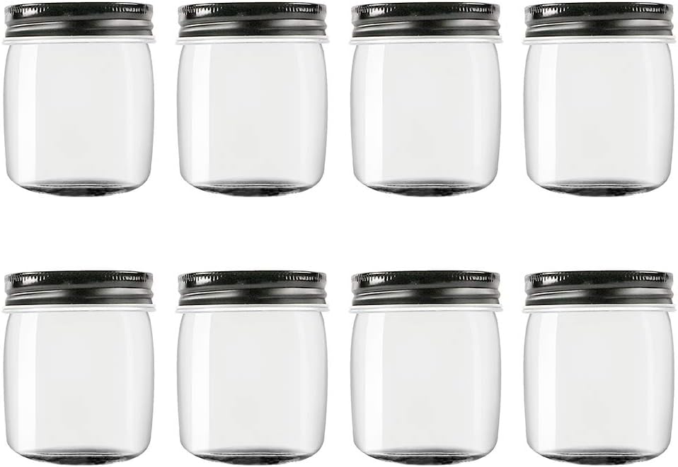 Novelinks 8 Ounce Clear Plastic Jars with Black Lids - Refillable Round Clear Containers Clear Jars Storage Containers for Kitchen & Household Storage - BPA Free (8 Pack)