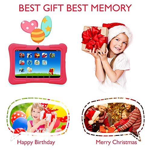 Dragon Touch Y88X Plus Kids Tablet 16 GB 2019 Edition, 7 inch HD IPS Display Touchscreen Kidoz Pre-Installed with All-New Disney Content - Red